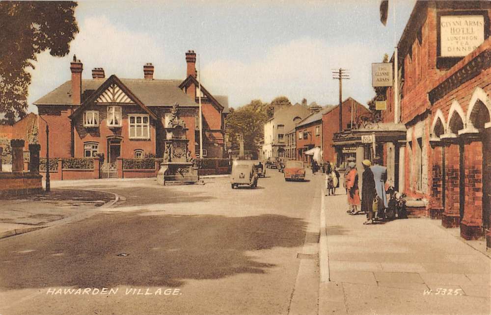 Hawarden Village Wales UK Street Scene Historic Bldgs Antique Postcard