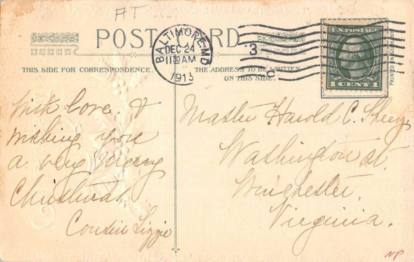 Group Of 4 Christmas Greeting Bells Snow Scene Winsch Antique Postcards K98163 - Image 2