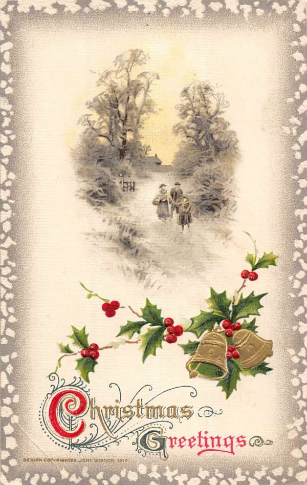 Group Of 4 Christmas Greeting Bells Snow Scene Winsch Antique Postcards K98163 - Image 5