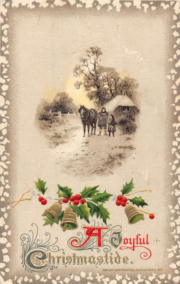 Group Of 4 Christmas Greeting Bells Snow Scene Winsch Antique Postcards K98163 - Image 7