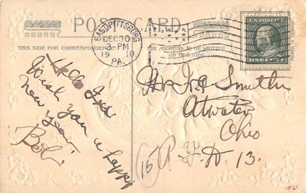 Group Of 4 Bew Years Best Wishes Flower Winsch Antique Postcards K98164 - Image 4