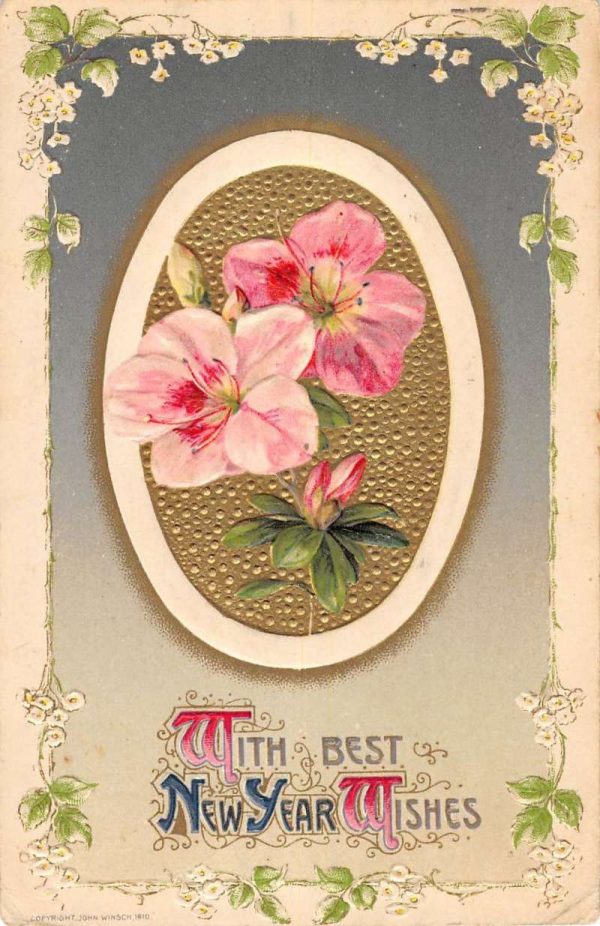 Group Of 4 Bew Years Best Wishes Flower Winsch Antique Postcards K98164 - Image 5