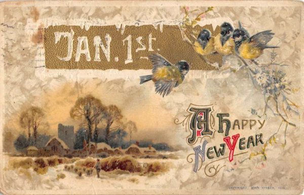 Group Of 3 Happy New Year Birds Snow Scene Winsch Antique Postcards K98165 - Image 5