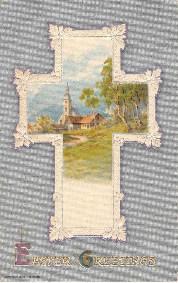 Group Of 4 Easter Greetings Religious Cross Winsch Antique Postcards K98166 - Image 3