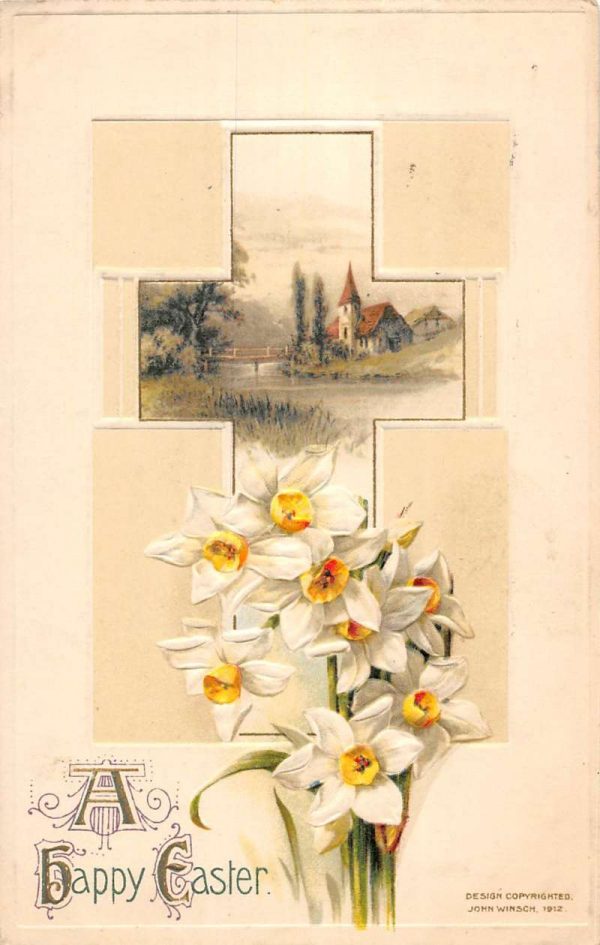 Group Of 4 Happy Easter Cross Flower Winsch Antique Postcards K98167 - Image 3
