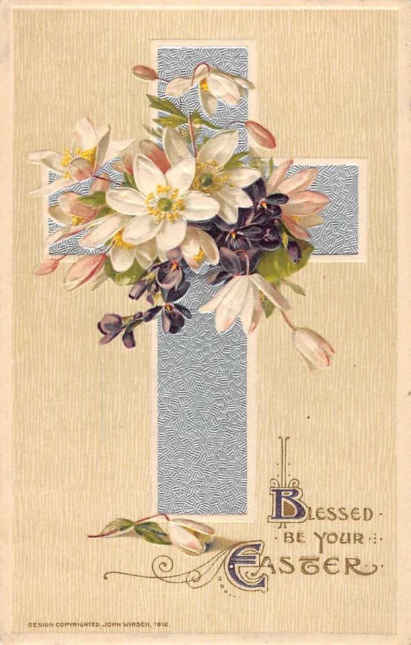 Group Of 4 Easter Greetings Cross Flower Winsch Antique Postcards K98168 - Image 3