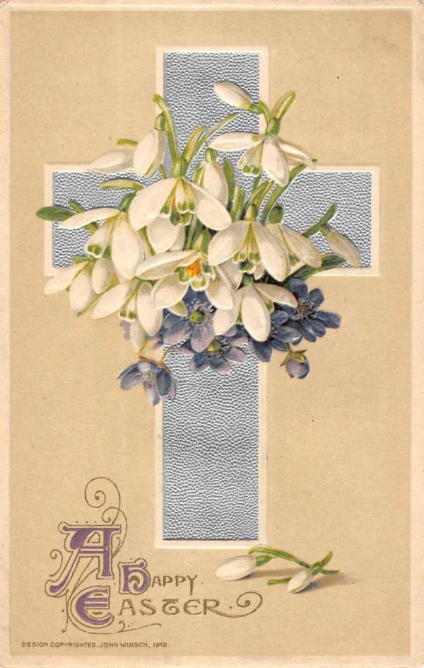 Group Of 4 Easter Greetings Cross Flower Winsch Antique Postcards K98168 - Image 5