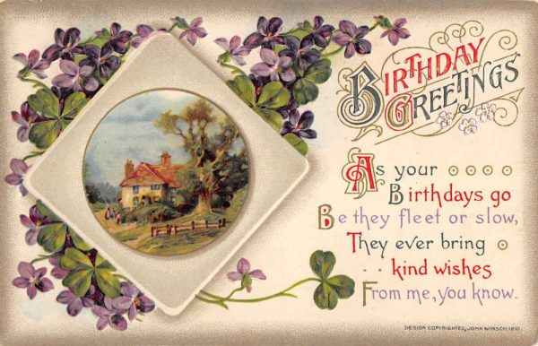 Group Of 4 Best Birthday Wishes Flower Scene Winsch Antique Postcards K98169 - Image 3