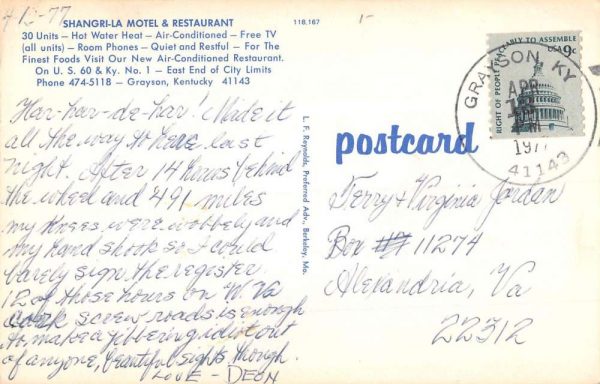 Grayson Kentucky Sangri La Motel Street View Vintage Postcard K98175 - Image 2