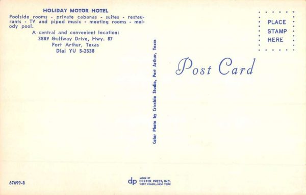 Port Arthur Texas Holiday Motor Hotel Multiview Vintage Postcard K98188 - Image 2