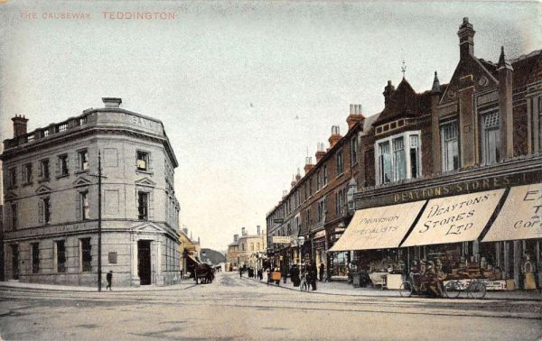 Teddington England UK Causeway Street Scene Antique Postcard K98276