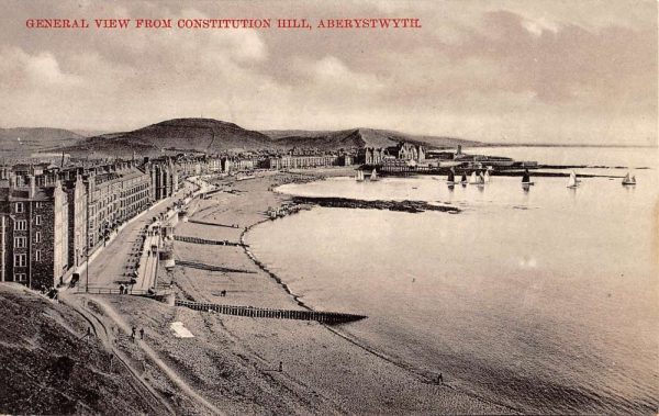 Aberystwyth Wales UK Constitution Hill Birdseye View Antique Postcard K98321