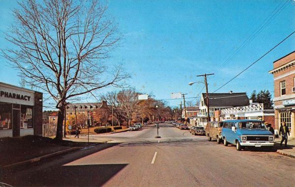 Durham New Hampshire Main Street Scene Pharmacy Vintage Postcard K98439
