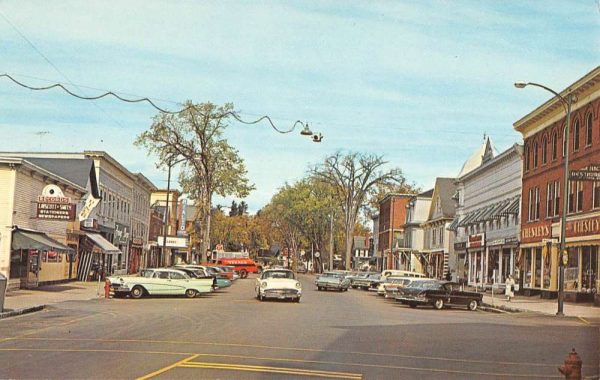 Lancaster New Hampshire Business District Street View Vintage Postcard K98442