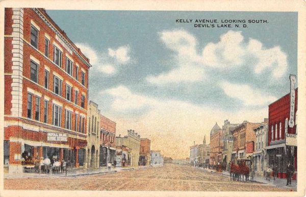 Devils Lake North Dakota Kelly Avenue Looking South Antique Postcard K98477