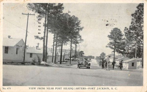 Fort Jackson South Carolina Post Headquarters Street View Postcard K98561