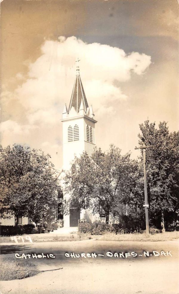 Oakes North Dakota Catholic Church Real Photo Antique Postcard K98699