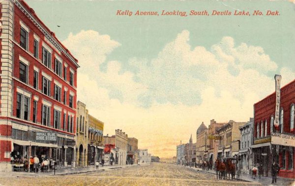 Devils Lake North Dakota Kelly Avenue Looking South Antique Postcard K98719