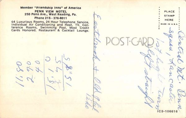 West Reading Pennsylvania Penn View Motel Street View Vintage Postcard K98741 - Image 2