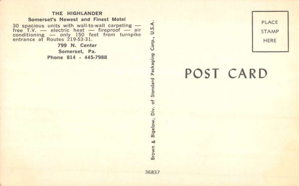 Somerset Pennsylvania Highlander Motel Street View Vintage Postcard K98746 - Image 2