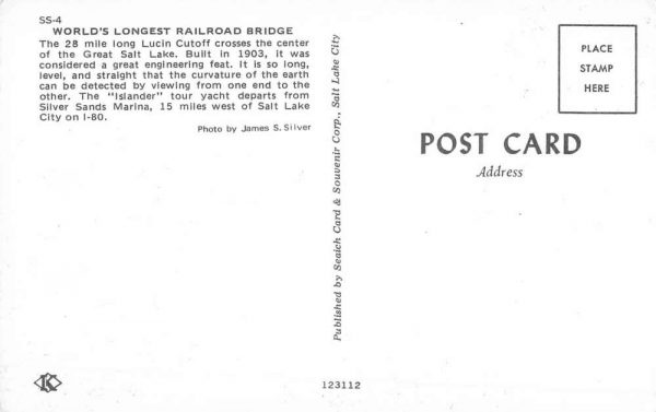 Great Salt Lake Utah Railroad Bridge Vintage Postcard K98754 - Image 2