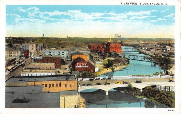 Sioux Falls South Dakota River View Birdseye View Antique Postcard K98757