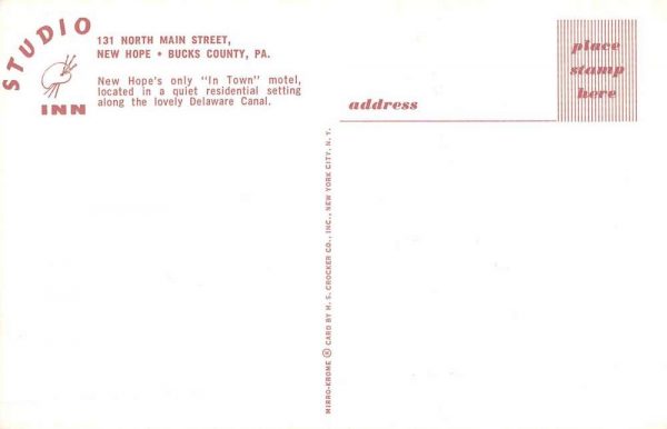 New Hope Pennsylvania Studio Inn Street View Vintage Postcard K98789 - Image 2