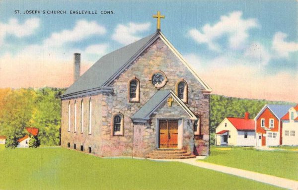 Eagleville Connecticut St Josephs Church Street View Vintage Postcard K98791