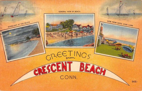 Crescent Beach Connecticut Scenic Multiview Linen Vintage Postcard K98792