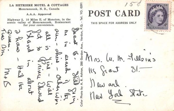 Memramcook New Brunswick Canada La Hetriere Motel Vintage Postcard K98856 - Image 2
