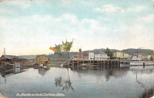 St Maries Idaho St Joe River Waterfront Antique Postcard K98880