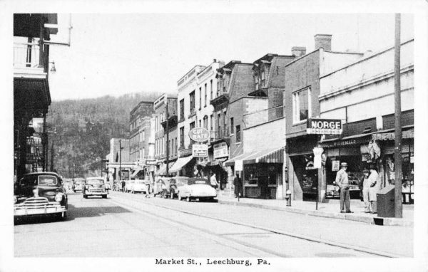 Leechburg Pennsylvania Market Street Scene Store Fronts Vintage Postcard K98950