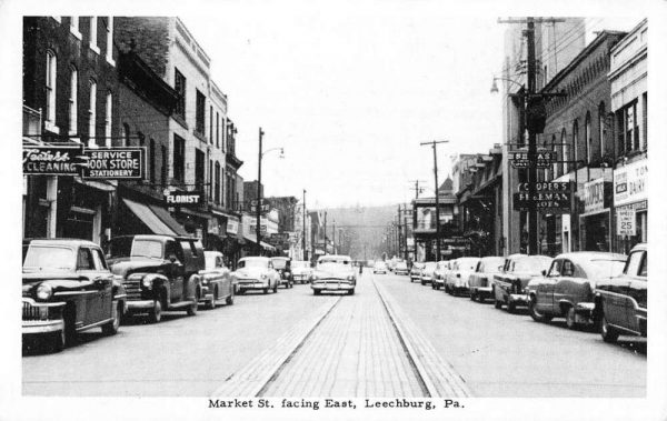 Leechburg Pennsylvania Market Street Scene Facing East Antique Postcard K98956