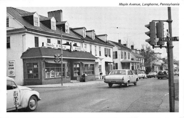 Langhorne Pennsylvania Maple Avenue Street Scene Antique Postcard K98957