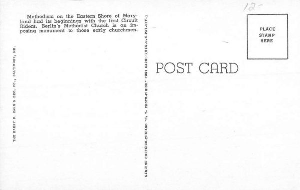 Berlin Maryland Stevenson Methodist Church Antique Postcard K98967 - Image 2