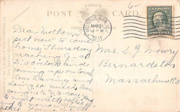 Montclair New Jersey Hillside Grammar School Street View Antique Postcard K99005 - Image 2