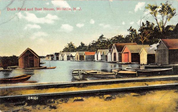 Millville New Jersey Duck Pond Boat House Waterfront Antique Postcard K99008