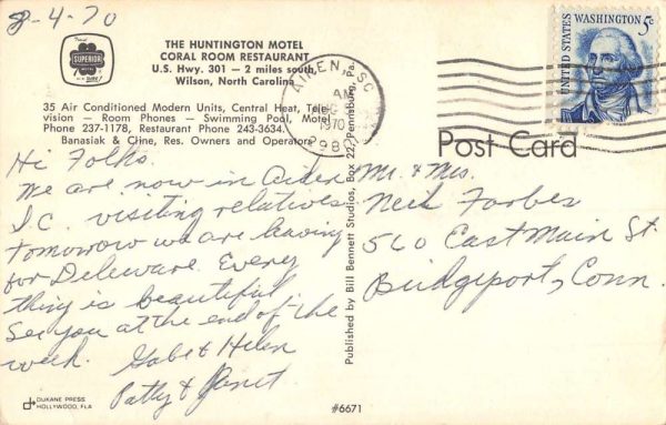 Wilson North Carolina Huntington Motel Multiview Vintage Postcard K99097 - Image 2