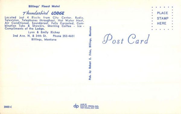 Billings Montana Thunderbird Lodge Street View Vintage Postcard K99136 - Image 2