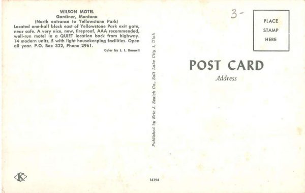 Gardiner Montana Wilson Motel Street View Vintage Postcard K99146 - Image 2