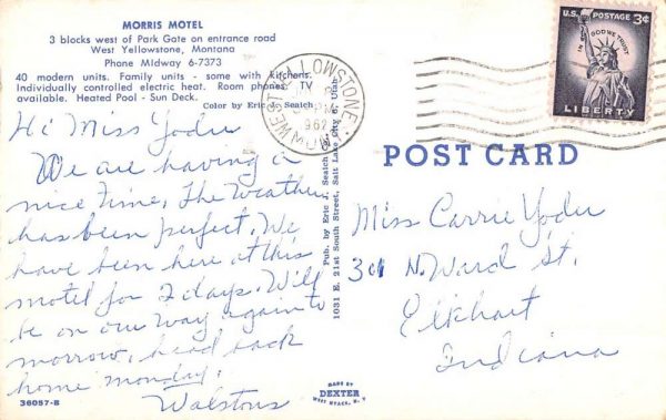 West Yellowstone Montana Morris Motel Street View Vintage Postcard K99152 - Image 2