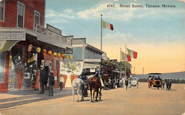 Tijuana Mexico Street Scene Curio Store Antique Postcard K99298