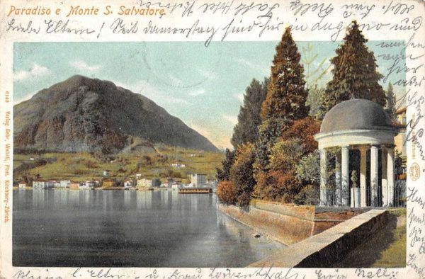 Monte San Salvatore Switzerland Scenic Birdseye View Antique Postcard K99423