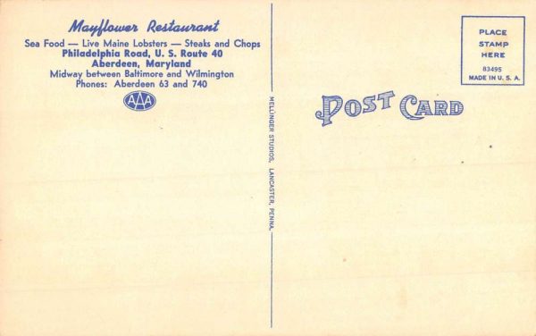 Aberdeen Maryland Mayflower Restaurant Street View Antique Postcard K99722 - Image 2