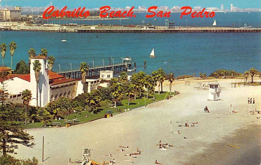San Pedro California Cabrillo Beach Birdseye View Vintage Postcard