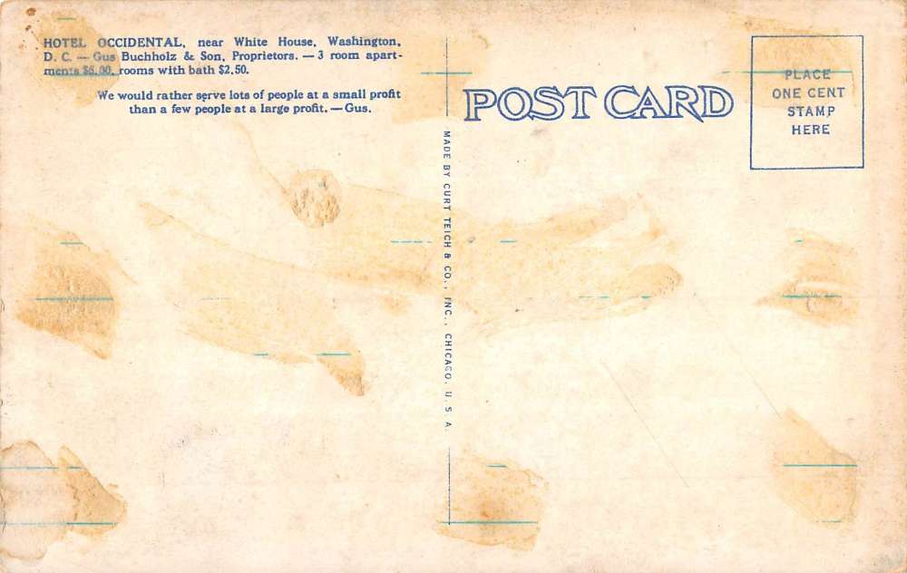 Washington DC Occidental Dining Room Interior Hotel Antique Postcard K99964 - Image 2