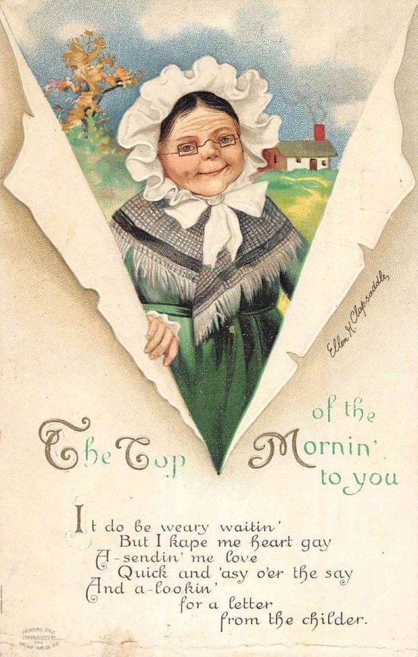 St Patricks Day Old Woman Irish Greeting Clapsaddle Antique Postcard K100019