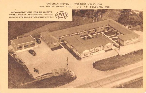 Coleman Wisconsin Motel Birdseye View Antique Postcard K100114