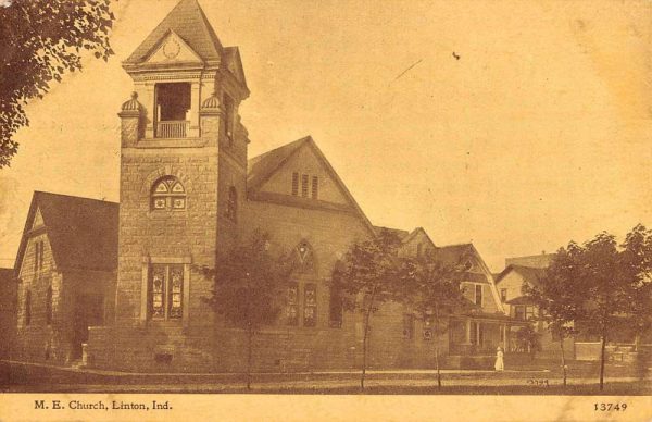 Linton Indiana ME Church Street View Antique Postcard K100289