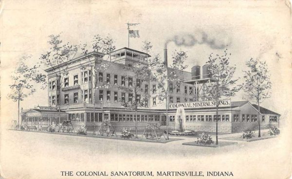 Martinsville Indiana Colonial Sanatorium Street View Antique Postcard K100291